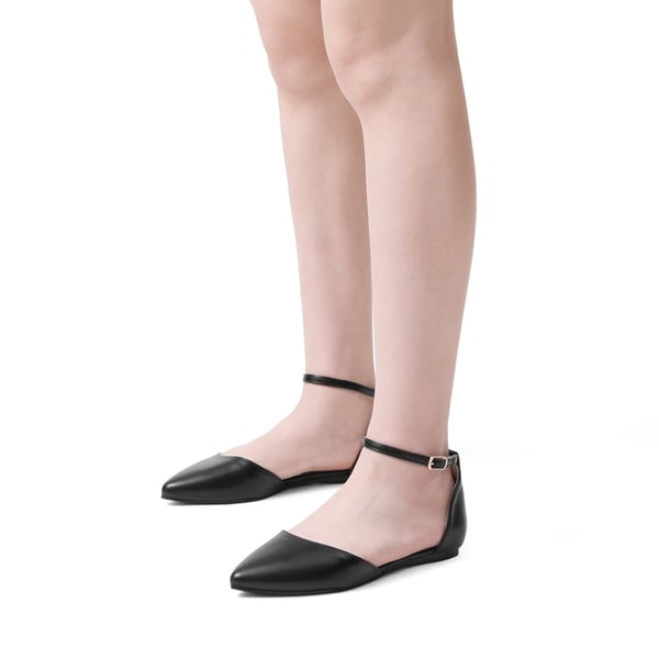 Ankle Strap Ballerina Flats - BLACK PU - 1